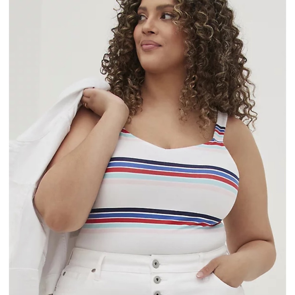 Torrid White Striped Wide Strap Tank,
2X NWT